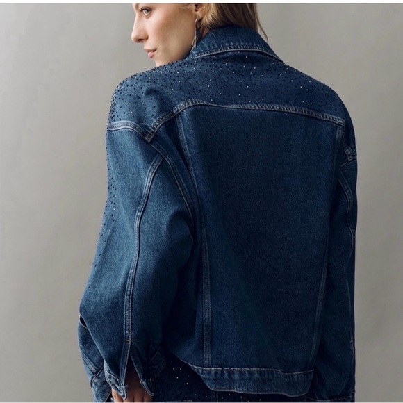 NWT Anthropologie Pilcro Weston Rhinestone Denim Boyfriend Jacket- Small country - Picture 2 of 11